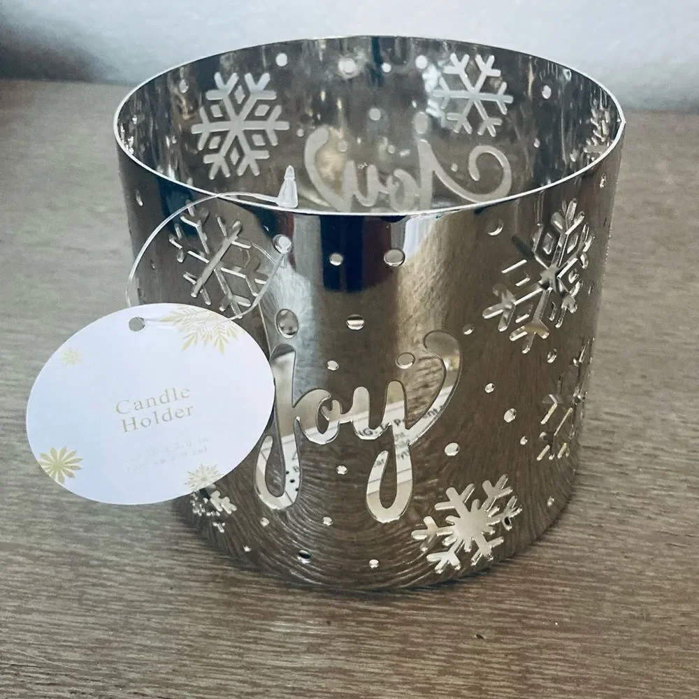 Holiday Joy Christmas Snowflake Cutout Candle Holder Sleeve